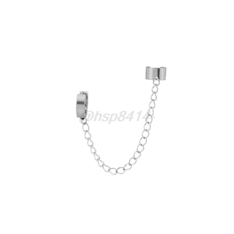 Pendientes de cadena de acero de titanio para hombre y mujer, aretes Unisex, Piercing de doble cadena, coreana, Hip Hop: 2