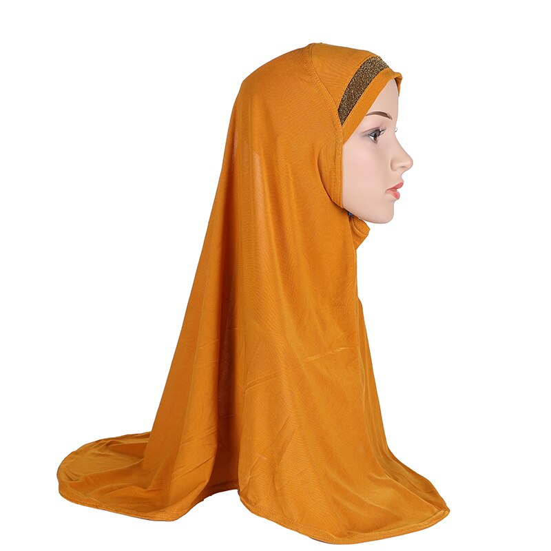 H063a dorosłych lub duże dziewczynki brokat modlić hidżab muzułmańska chusta islamska chustka kapelusz amira ciągnąć na headwrap: mustard