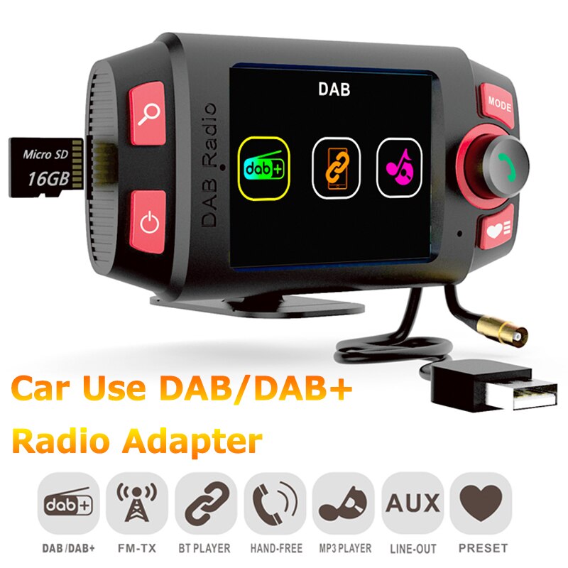 2.4Inch Kleurrijke Display Auto Dab +/Dab Radio Adapter Fm-zender, met Bluetooth Handsfree En Muziek Afspelen Auto Kit