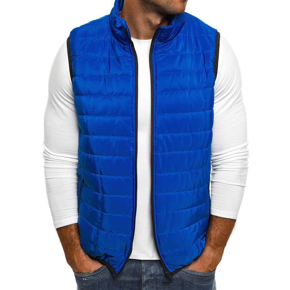 ZOGAA Mannen Vest Casual Warm Bovenkleding Herfst Jas Vesten Jas Heren Mouwloos Vest Parka Jassen Rits Jas Man Kleding: Blauw / XL
