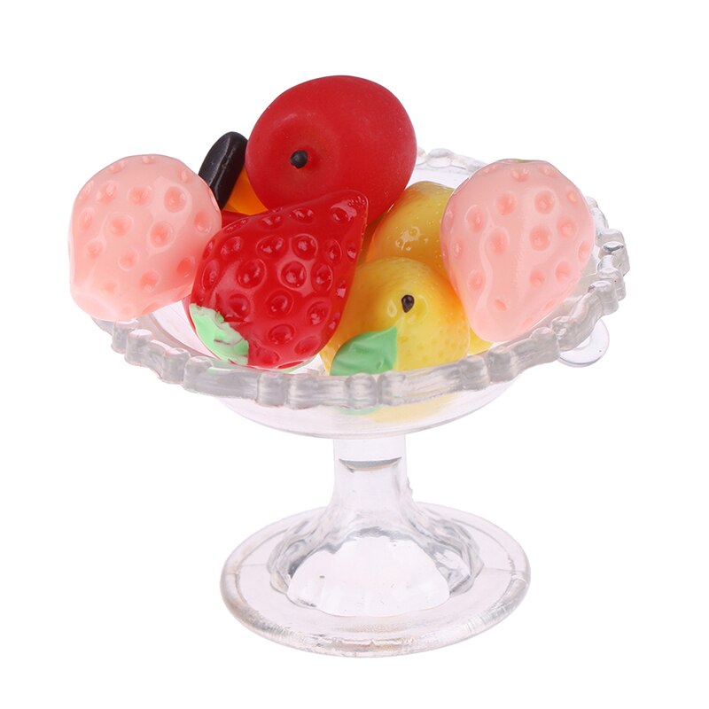 1:6 Dollhouse 9Pcs Transparent Glass Dessert Fruit Tray With Fruit Dollhouse Miniatures Dolls House Furniture Accessories