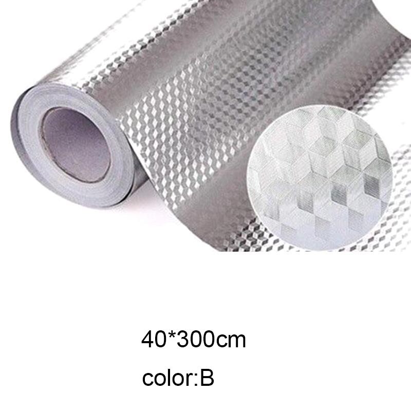 Keukenmuursticker aluminiumfolie waterdicht verwijderbaar zelfklevend oliebestendig behang: B  40 x 300cm
