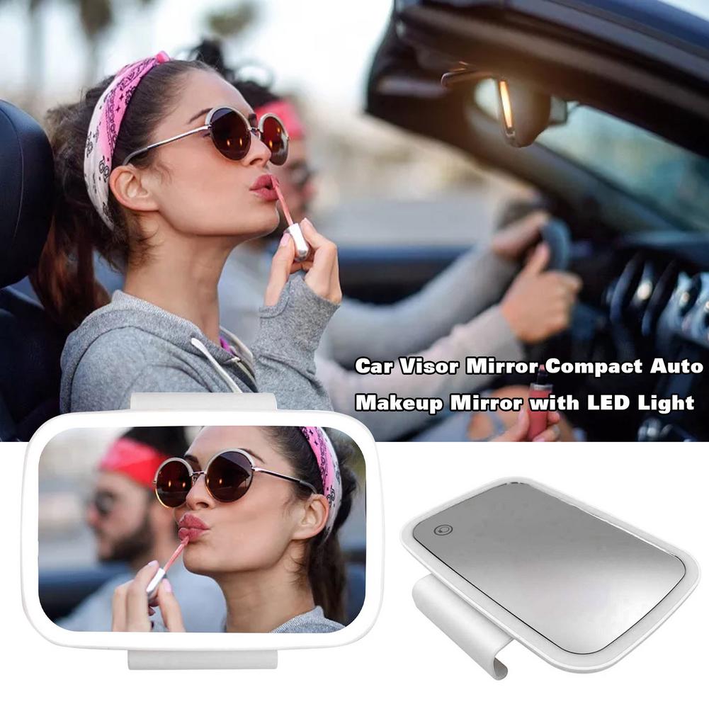 Espelho de vidro prata-chapeado da viseira do sol do carro com espelho retrovisor da composição da bateria de 400mah com espelho universal do carro do bebê da luz do diodo emissor de luz