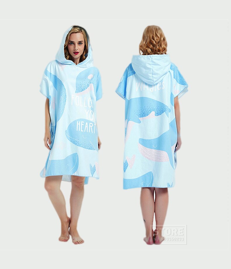 Serviette de plage en microfibre, grande taille, costume de bain, Robe de natation, à capuche, serviette de bain, Surf hommes femmes, Poncho, peignoir rapide: BLEU CIEL