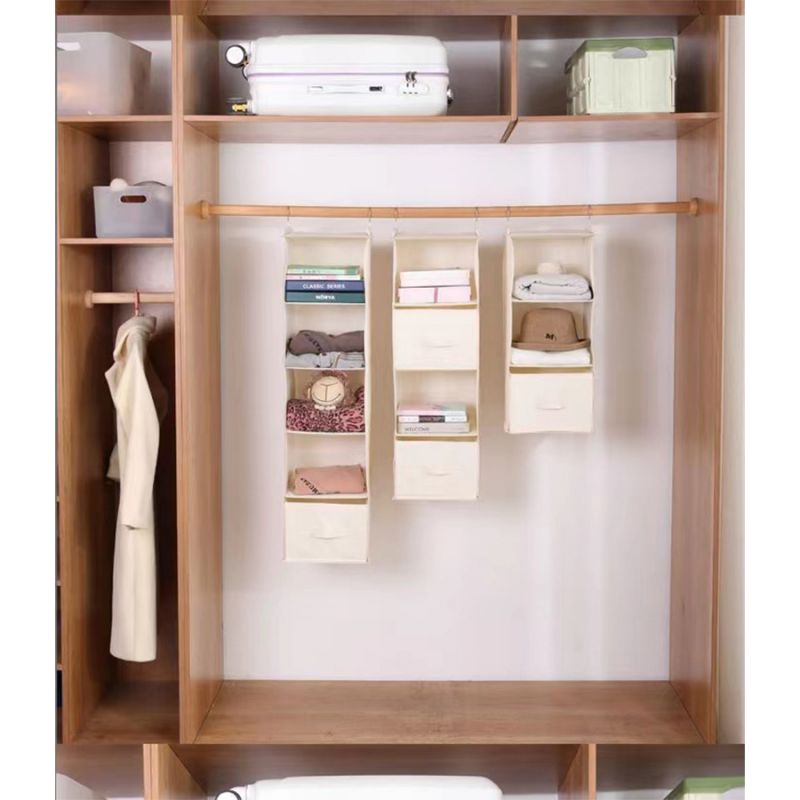 Hanging Closet Organizer, Closet Hanging Shelf with 2 Sturdy Hooks for Storage, Foldable Closet Hanging Storage Shelves: M / light yellow