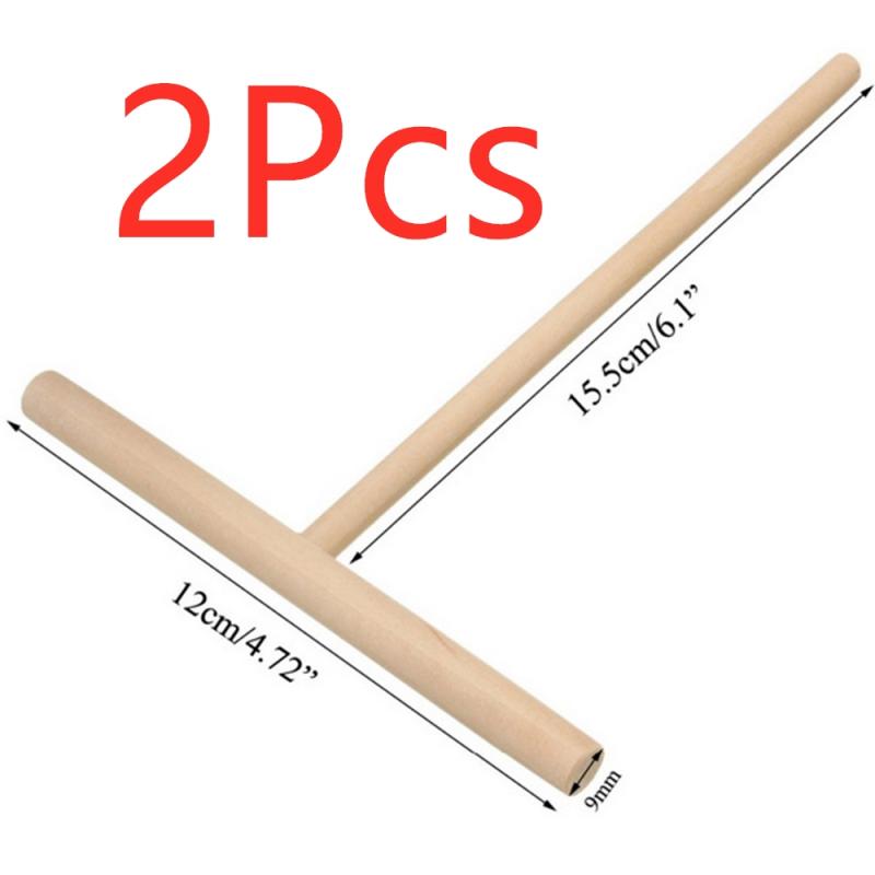 Palo de extensión de madera para cocina, herramienta para tortitas, rastrillo, restaurante, cantina, huevo en forma de T, rascador, 5 uds.: 2PCS