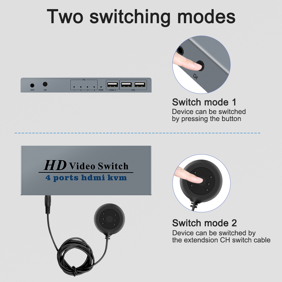4K Switch KVM HDMI Switcher 4-poorts USB HDMI KVM Switch 4X1 4kX2K/30HZ HDCP 1.2 voor PC laptop windows & macs