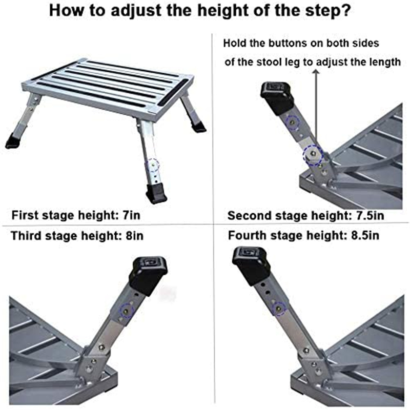 RV Platform Step Stool Adjustable Height Aluminum Folding For Home GarageTruck Or Van Supports Up To 1000lbs Caravan Accessories