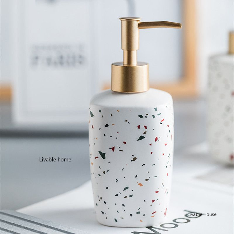 Tragbare Seifenspender aus Keramik, Handwaschflüssigkeit, Flasche, Terrazzo-aufbringen, Lotionsflasche, Seifenflasche, Badezimmer-Seifenspender