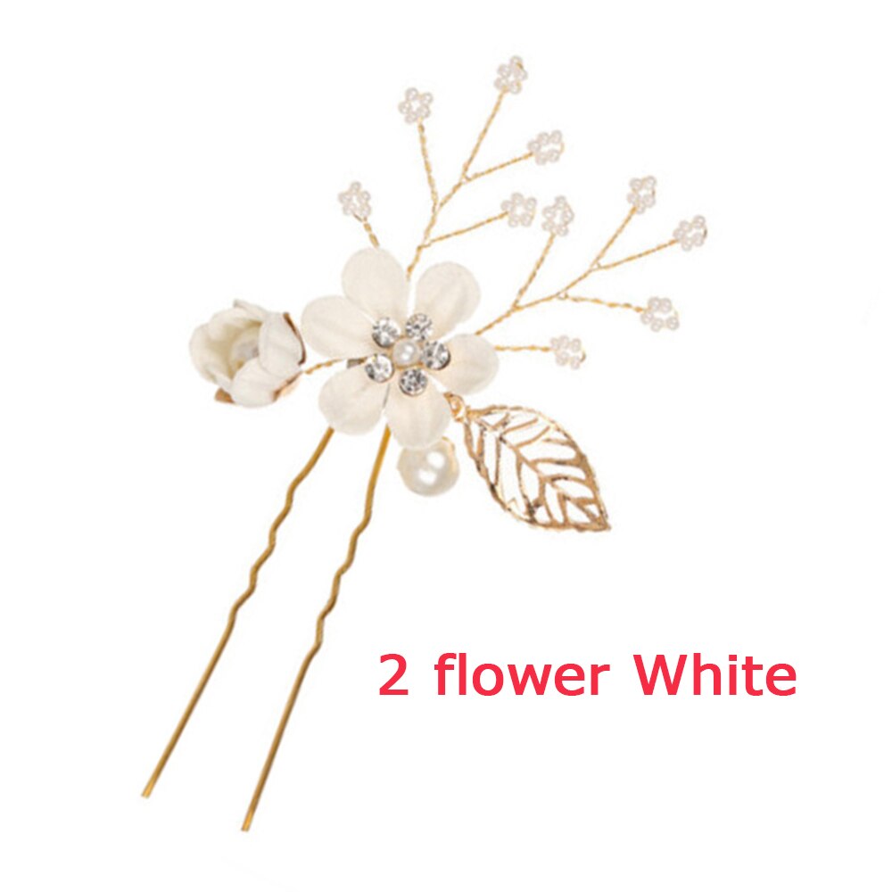 Carddoor biżuteria grzebienie do włosów niebieski czerwony różowy kwiat złote liście szpilki do włosów stroik Prom ślubne akcesoria do włosów: white 2 flower