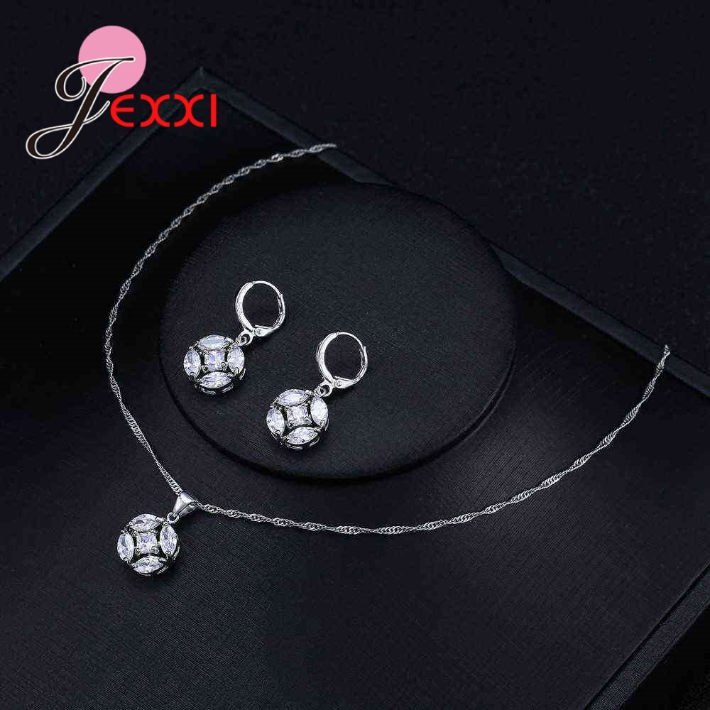 austriaco cristal piedra 925 Sterling Silver Jewelry Sets pendiente colgante Necklace Set mujer boda Jewellery
