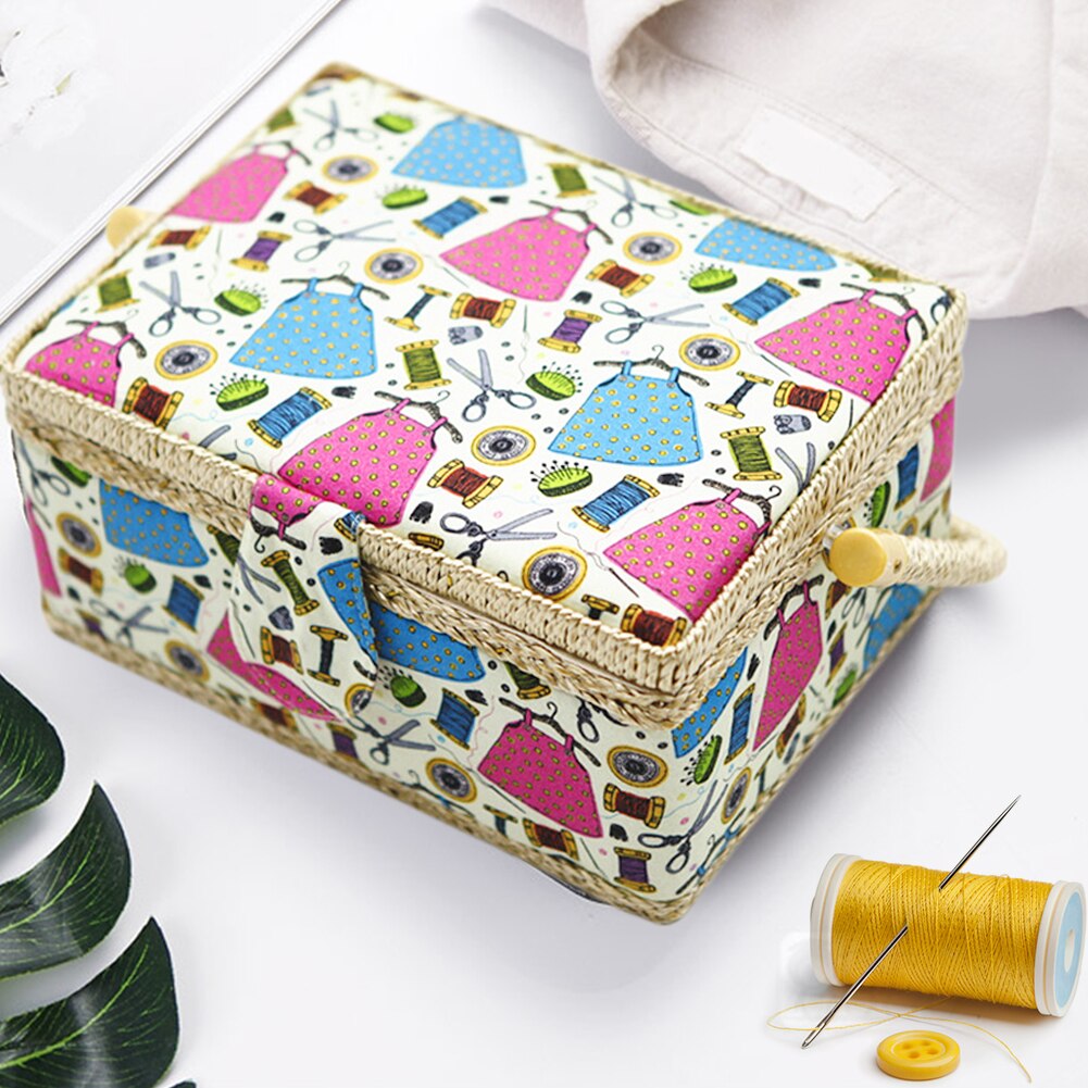 Knitting Organizer Basket Craft Sewing Tool Needle Thread Basket Fabric Household Sewing Box Organizer with Sewing Bag