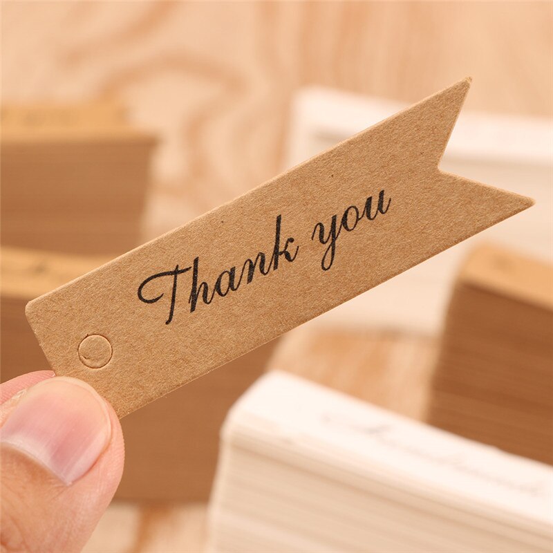 100 Stuks Blanco Ambachtelijke Papier Handgemaakte Verpakking Hang Tags Diy Bruiloft/Birthday Party Candy Dozen Prijs Tags Etiketten: Thank You-Beige