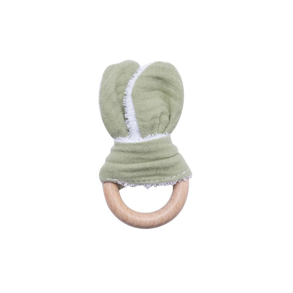 2 teile/satz Baumwolle Hase Ohr Rasseln Spielzeug Baby Buche Holz Zahnen Diy Armbinde Kinderwagen Kette Hase Ohr Baby Rassel Spielzeug: Grün