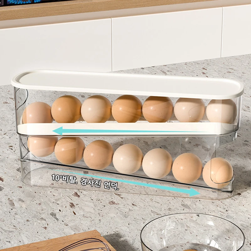 Eieropslag, koelkast, 4 lagen, automatisch rollende eierhouder, rolldown eierdispenser, eierorganizer voor koelkast, eierhouder voor koelkastdeur, kan 30 eieren herbergen (wit, 1 stuks
