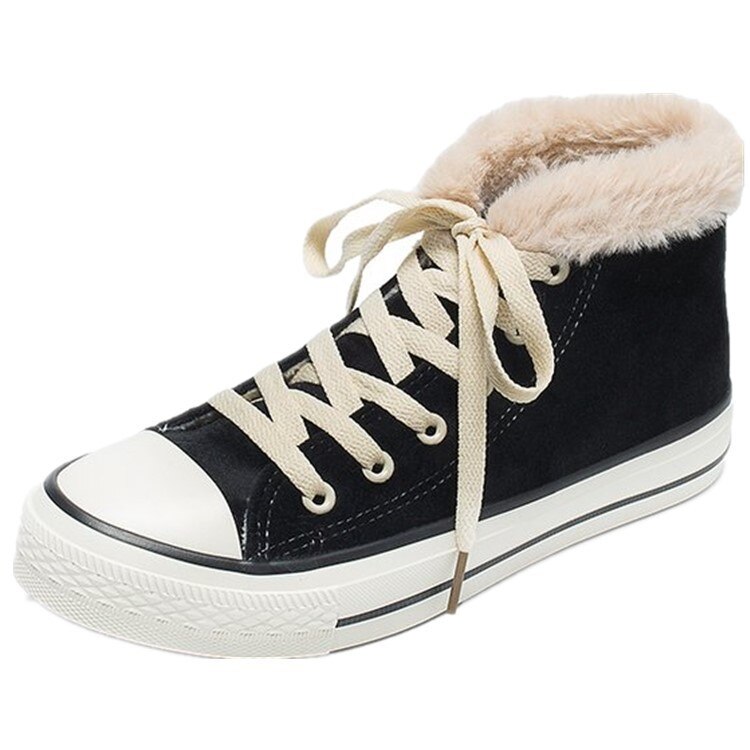 Winterschoenen dames platform sneakers trending dames effen kleur kort pluche zwart roze hoog top sport grote maat: Zwart / 35