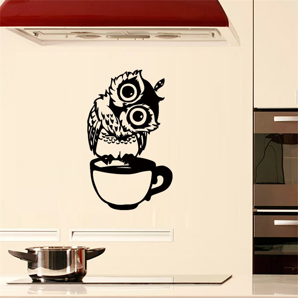 Leuke Uilen Op Het Kopje Thee Koffie Muurstickers Dieren Stickers Muur Sticker Voor Kinderen Kamer Muur Stickers Voor baby Room Decor