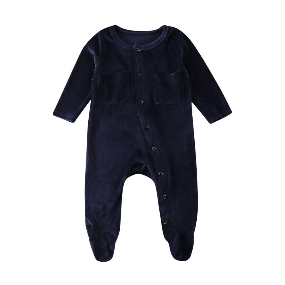 Winter Fluwelen Kleding Pasgeboren Baby Baby Meisje Jongen Lange Mouw Romper Enkele Breasted Effen Kleur Jumpsuit Outfits 3 Kleuren
