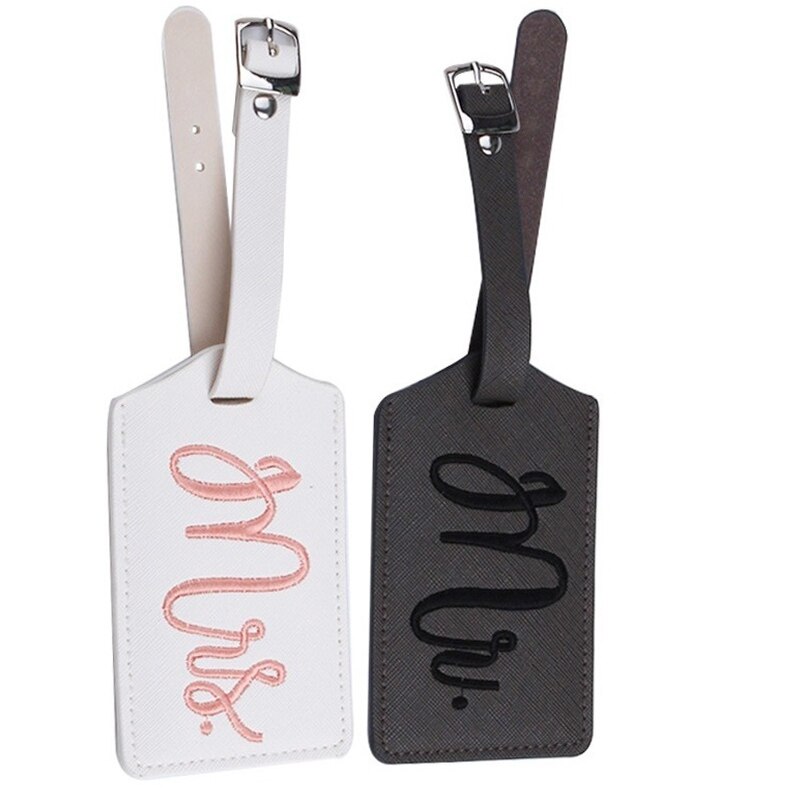 Valigia moda etichette per bagagli borsa pendente ricamo Mr &amp; Mrs accessori da viaggio nome ID indirizzo etichetta di invito VIP di nozze
