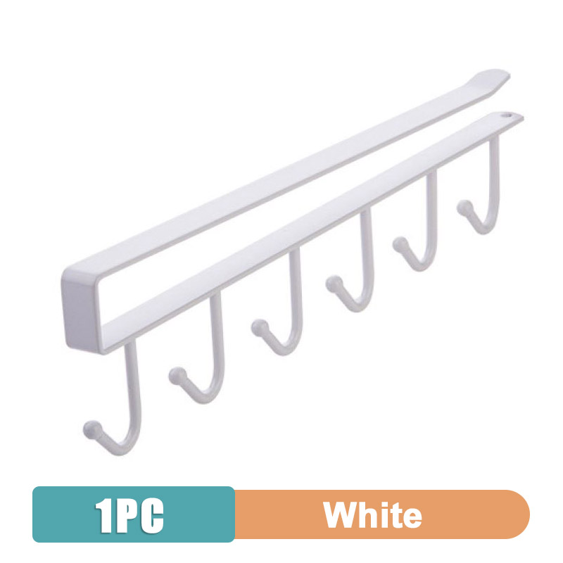 6 Hook Coffee Cup Mug Holder Black White Hooks Shelf Multifunction Kitchen Cabinet Sundries Organizer Storage Hanger: WHITE