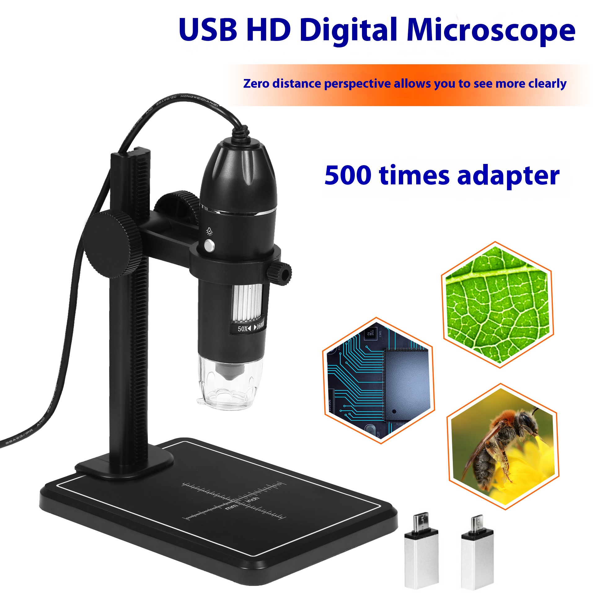 Digital Usb Microscope Three In One 1000X Electron Microscope 1600X Maintenance Magnifying Glass: PURPLE