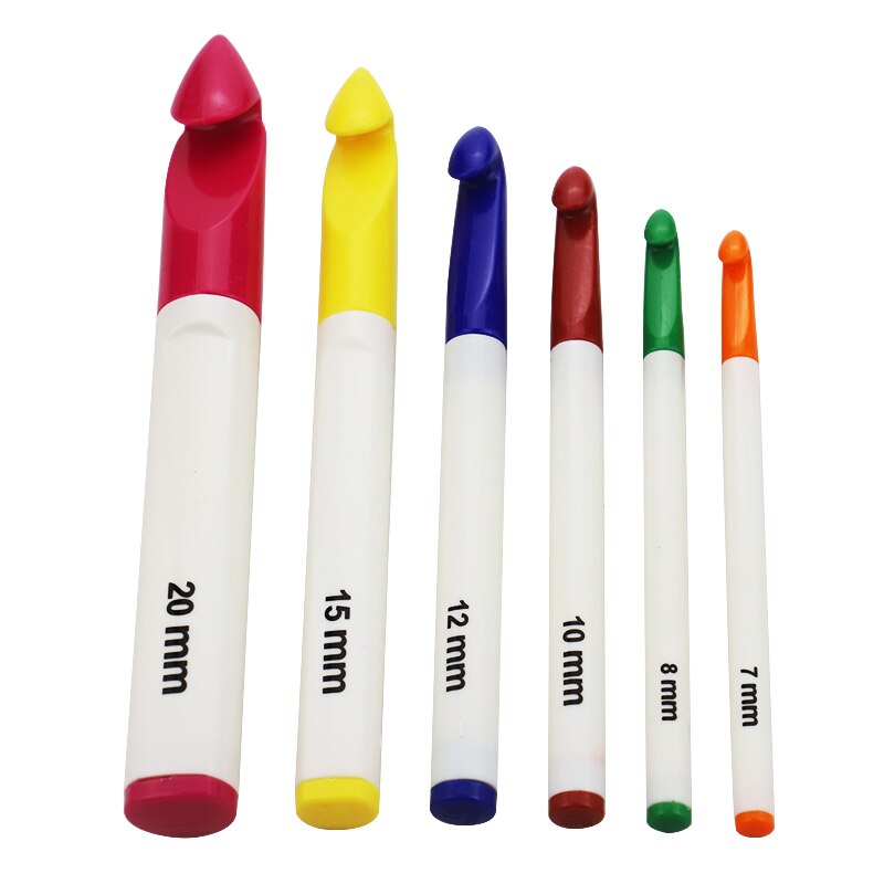 6pcs/1SET Crochet Hook Set Plastic Handles Aluminum Knitting Needles Weave Craft Yarn Crochet Needles Knitting Sewing Tool Set