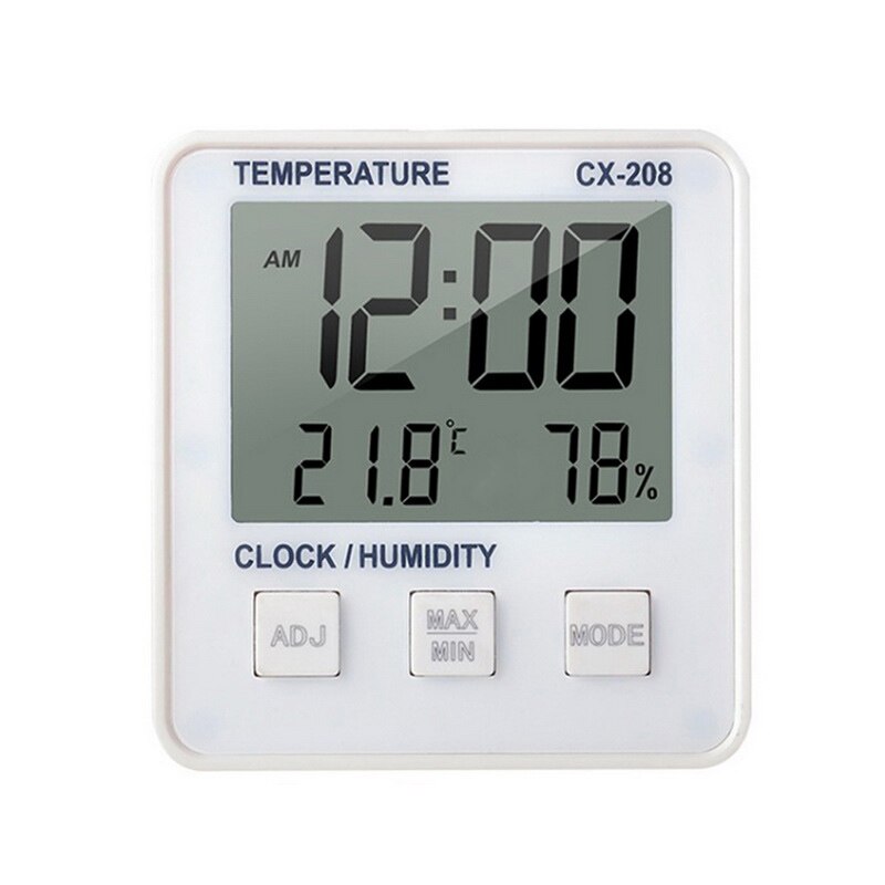 HTC-1 HTC-2 Home Indoor Outdoor hygrometer thermometer LCD Digital Temperature Humidity Meter Weather Station with Clock: CX-208 white