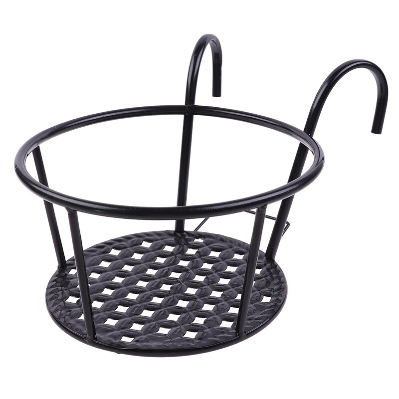 3Sizes Garden Supplies Outdoor Hanging Basket Plant Iron Racks Fence Balcony Round Flower Pot Decor 16*13*9cm: black C