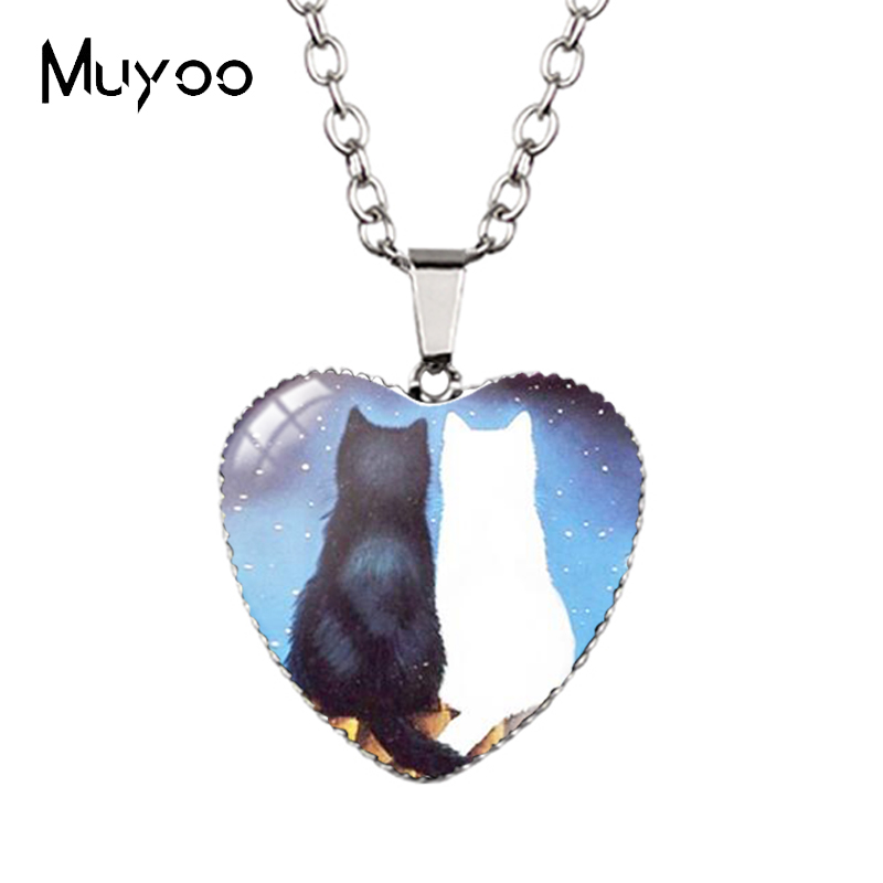 Cartoon Mooie Grappige Kittens En Muis Leuke Kitty Houdt Schelp Handgemaakte Hart Ketting Hangers Hz3: Blue Zinc Plated
