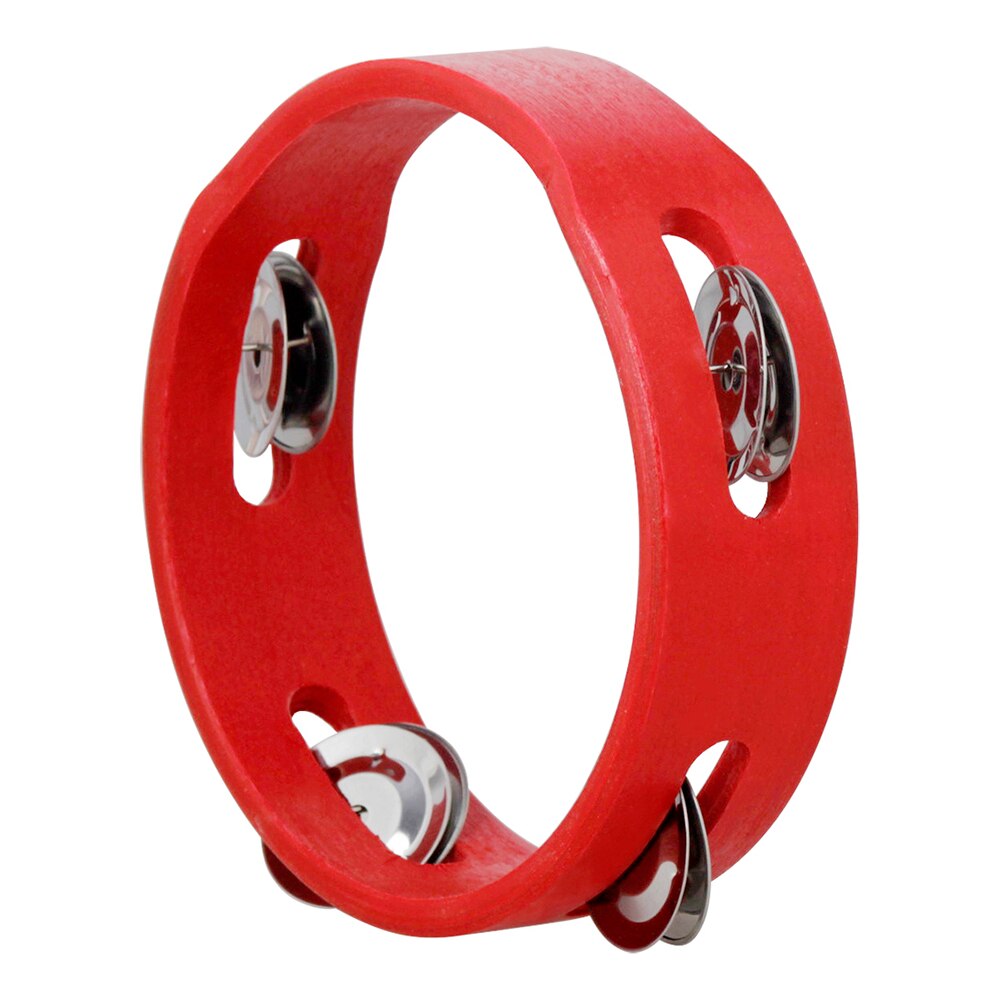 Pandereta de madera de mano de 6 pulgadas, campana de mano de percusión, Juguete Musical de una sola fila, Jingles de Metal rojo para juegos de para niños