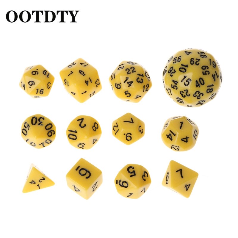 OOTDTY 12pcs/Set Multi-sided Polyhedral Dice D4 D6 D8 D10 D12 D20 D24 D30 D60 Dungeons Polyhedral Dice: Yellow