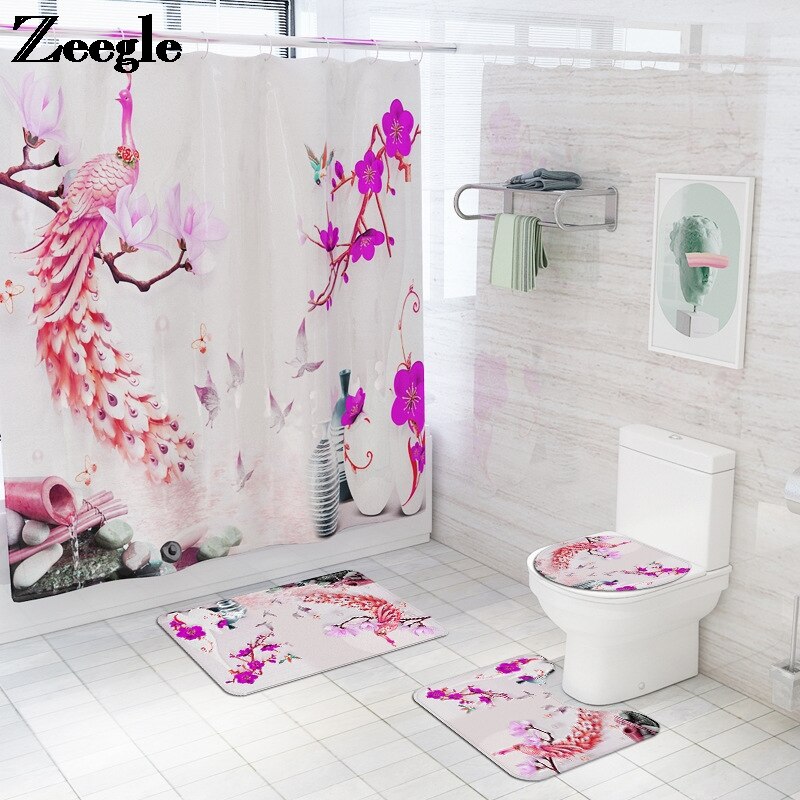 Print Bloemen Douche Mat Badkamer Tapijt Anti Slip Tapijt Pad Absorberende Badmatten Set Microfiber Mat Voor Badkamer