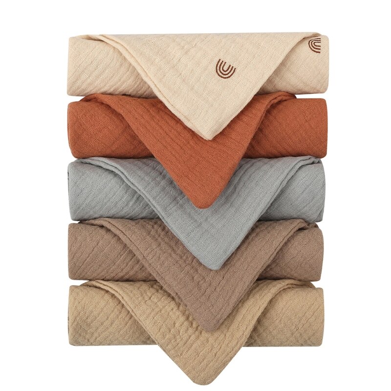 5 Pcs/set Soft Cotton Baby Face Towel Bath Towel Absorbent Gauze Newborn Burp Cloths Kids Washcloth Handkerchief Feeding Towel: square towel-9