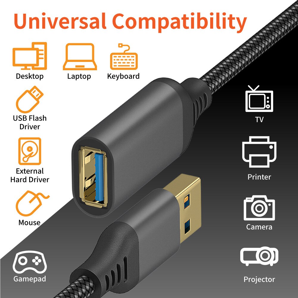 USB 3.0 Extension Cable Male to Female For Laptop PC Printer Keyboard Flash Drive USB 3.0 Extender Cord Fast Data Transfer