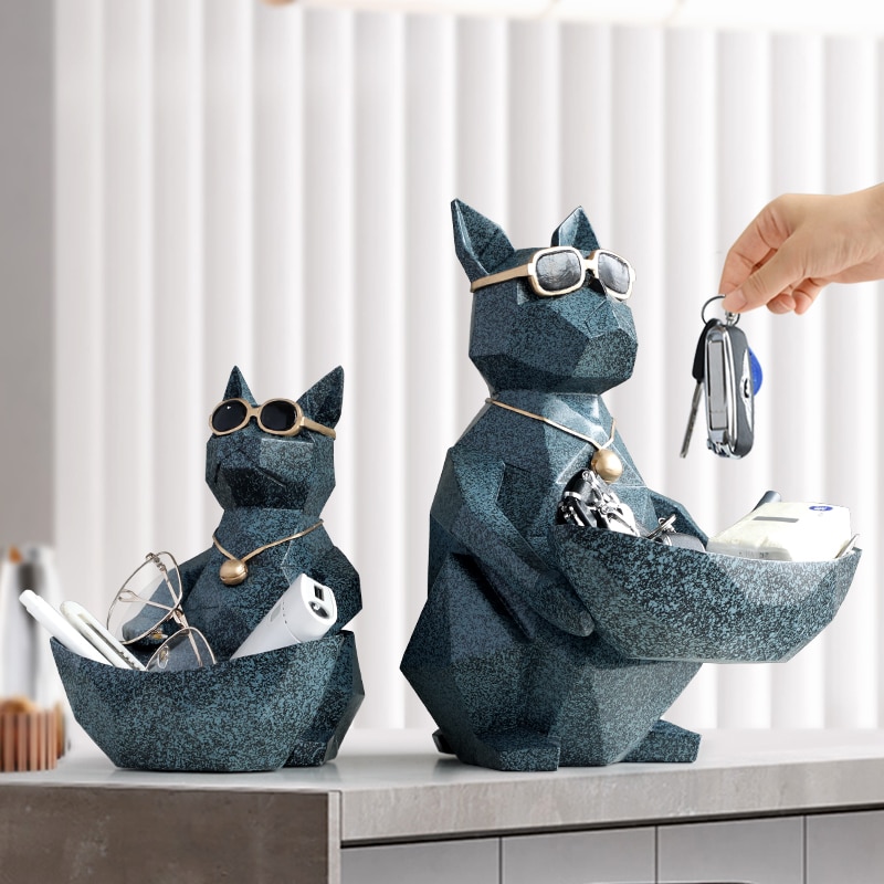 Figuritas de resina para perros y gatos, artesanía moderna, animales en miniatura, bonitos adornos para el hogar, decoración de oficina, cuenco de almacenamiento tallado coleccionable