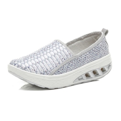 SWYIVY Women Slimming Shoes PU Glossy Wedge Swing Shoes Large Size42 Outdoor Fitness Shoes Lose Weight Lady Toning Shoe: White / 39
