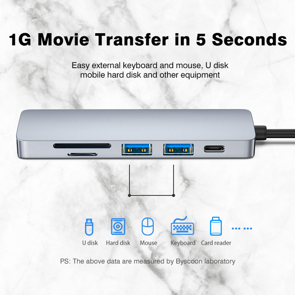 Byscoon Type C HUB 6 In 1 Docking Station For Huawei MateBook X Pro USB C To USB 3.0 PD 3.0 SD/TF Card 4K HDMI Audio Adapter