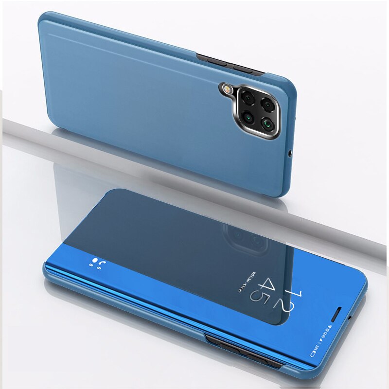 Voor Samsung A12 Case Flip Spiegel Stand Phone Case Voor Samsung Galaxy A12 Case Luxe Beschermende Een 12 Fundas Coque 6.5 Inch Capa: blue