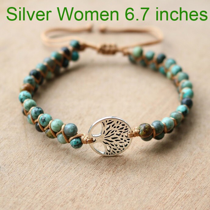 Boom Leven Charm Armbanden Handgemaakte 4 Mm Afrikaanse Stenen Yoga Vriendschap Minnaar Sieraden: Silver Women 6.7in