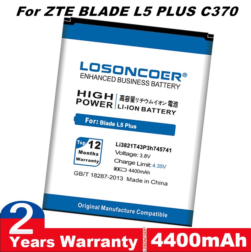 Losoncoer 4400 Mah Li3821T43P3h745741 Voor Originele Zte Blade L5 Batterij Voor Zte Blade L5 Plus C370 Batterij