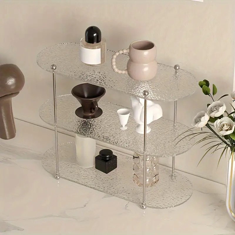Rack de armazenamento de mesa acrílico de 3 camadas, suporte de exibição de copos de perfume e água, armazenamento de cosméticos, organizador de moldura de exibição de joias: CINZA