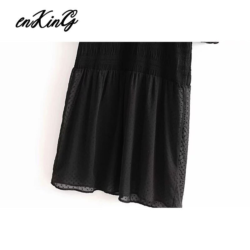 Engelsk stil enkel gasväv prick med veckat foder midi za klänning dam vestidos de fiesta de noche vestidos blazer