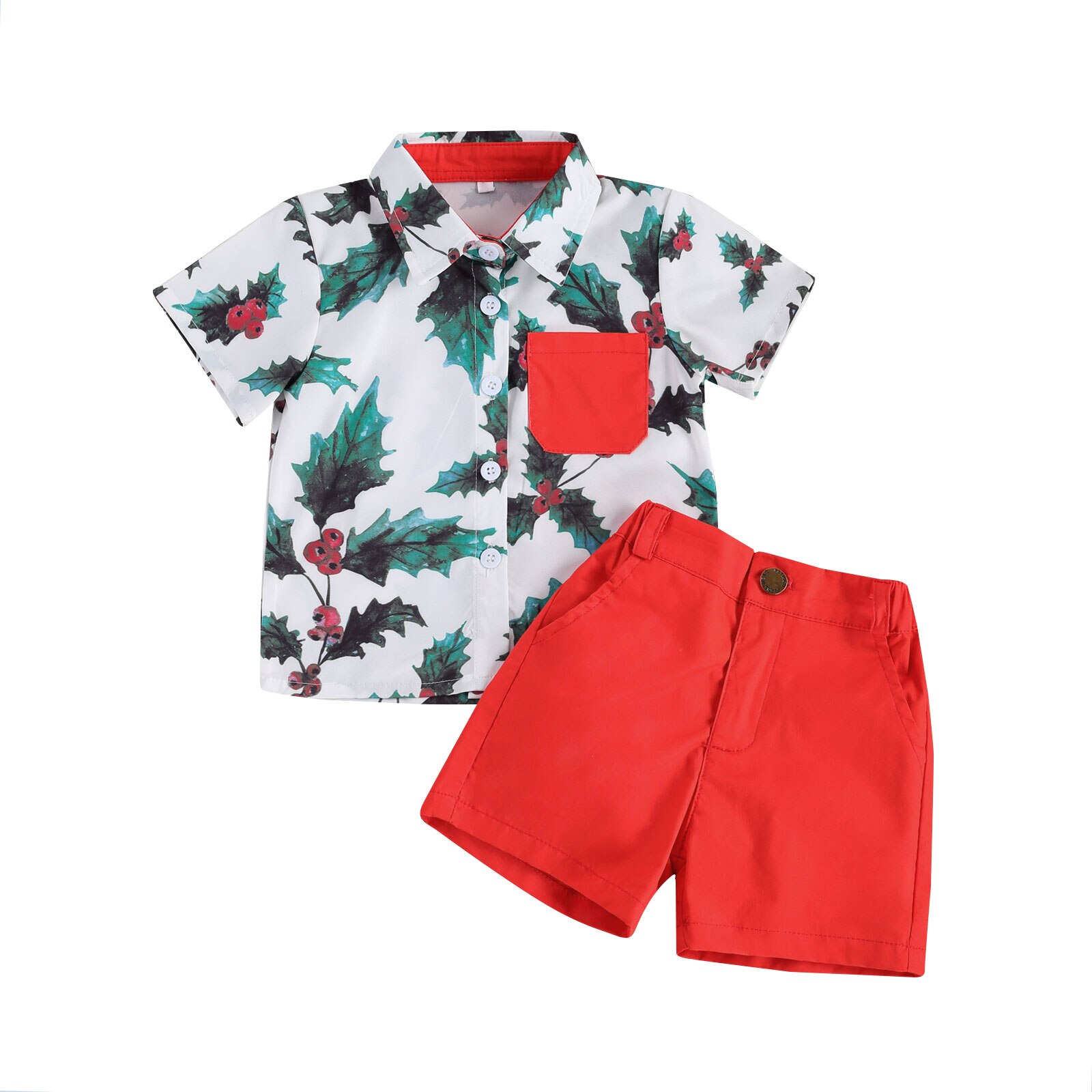 Conjuntos de ropa de Navidad para niños pequeños, camisetas de manga corta con estampado Floral, parte superior con una botonadura, pantalones cortos, 1-6 años: 100cm