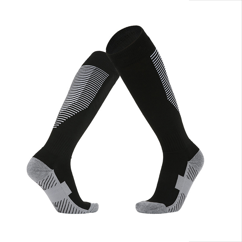 Sports Cycling Woman Men Compression Football Socks High For Sport Men&#39;s Cotton Yoga Long Towel Bottom Over Knee Stripe Socks: Black white edge / Child M 26-34code