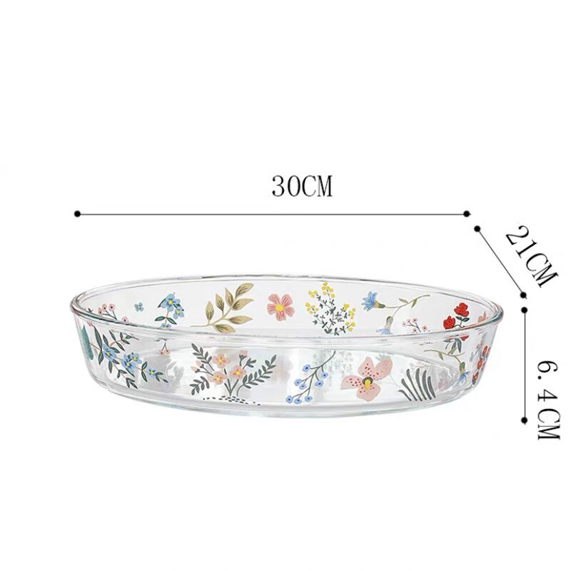 Assiette de cuisson en verre résistant à la chaleur, assiette à dîner ménagère, transparente, salade florale, bol à légumes, four, plat à Dessert, vaisselle: B