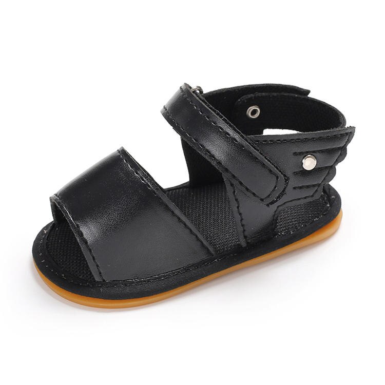 Infant Baby Shoes Girl Sandals Rubber Soft Sole Anti-Slip Summer Pu Wing Newborn First Walker Crib Shoes: Black / 13-18 Months
