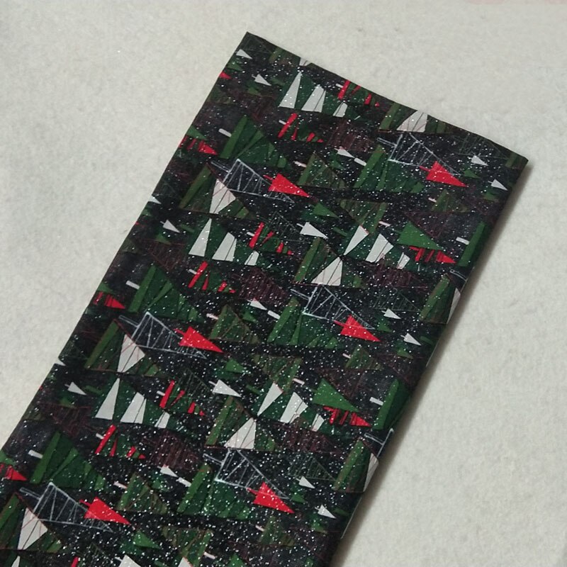 Glitter zilver stempel groen wit rood kerstboom bedrukt katoenen stof 50 x 105 ccm kerststof patchwork diy naaien baby
