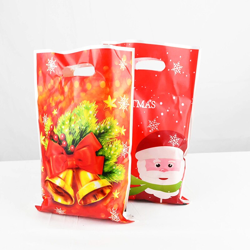 20 st / mycket jul tecknad godispåse jultomten plastpåsar för barn födelsedag julfest år dekoration