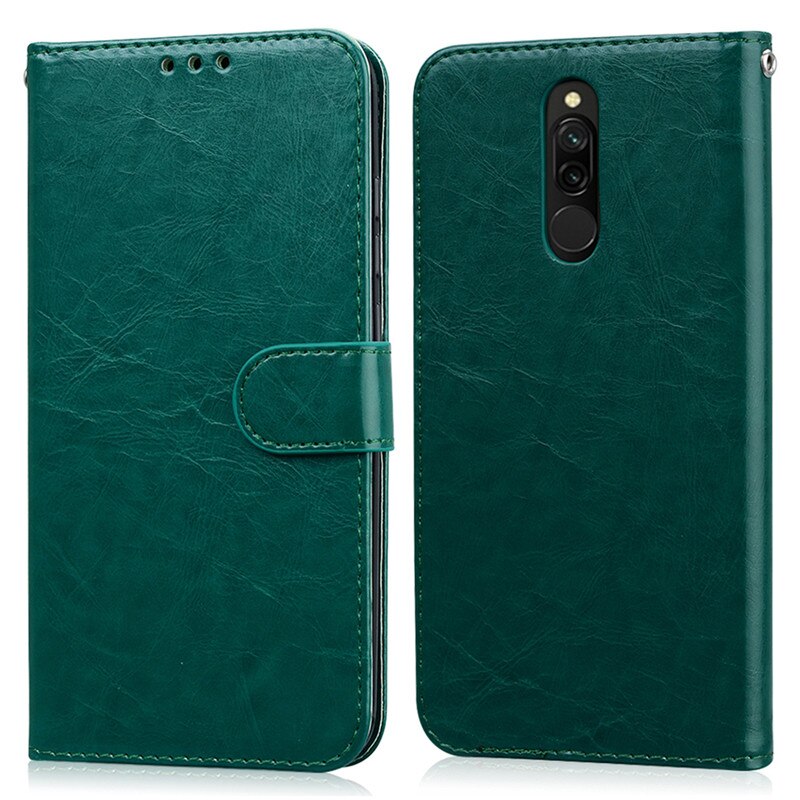 Para xiaomi redmi 8 caso de negócios couro do caso da aleta para redmi 8 capa de luxo carteira coque para xiaomi redmi 8 completa pára-choques funda: Dark Green