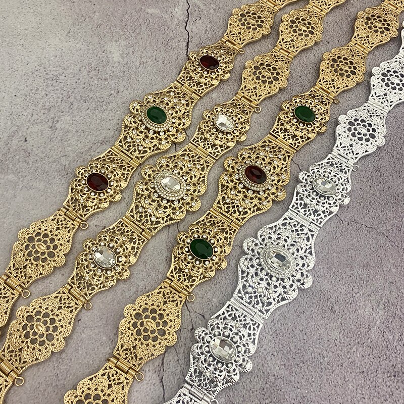 Corset taille voor marokkaanse algerijnse bruiloftssieraden met metalen kristal riemketting met verstelbare lengte